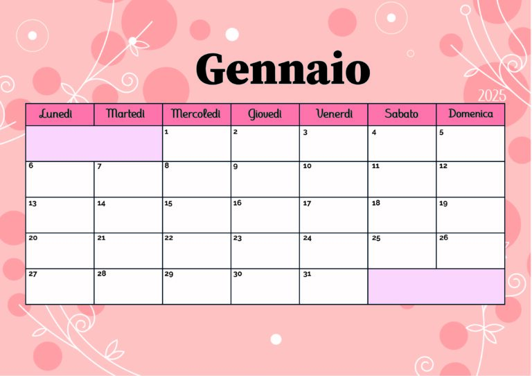 Calendario Gennaio 2025 da stampare