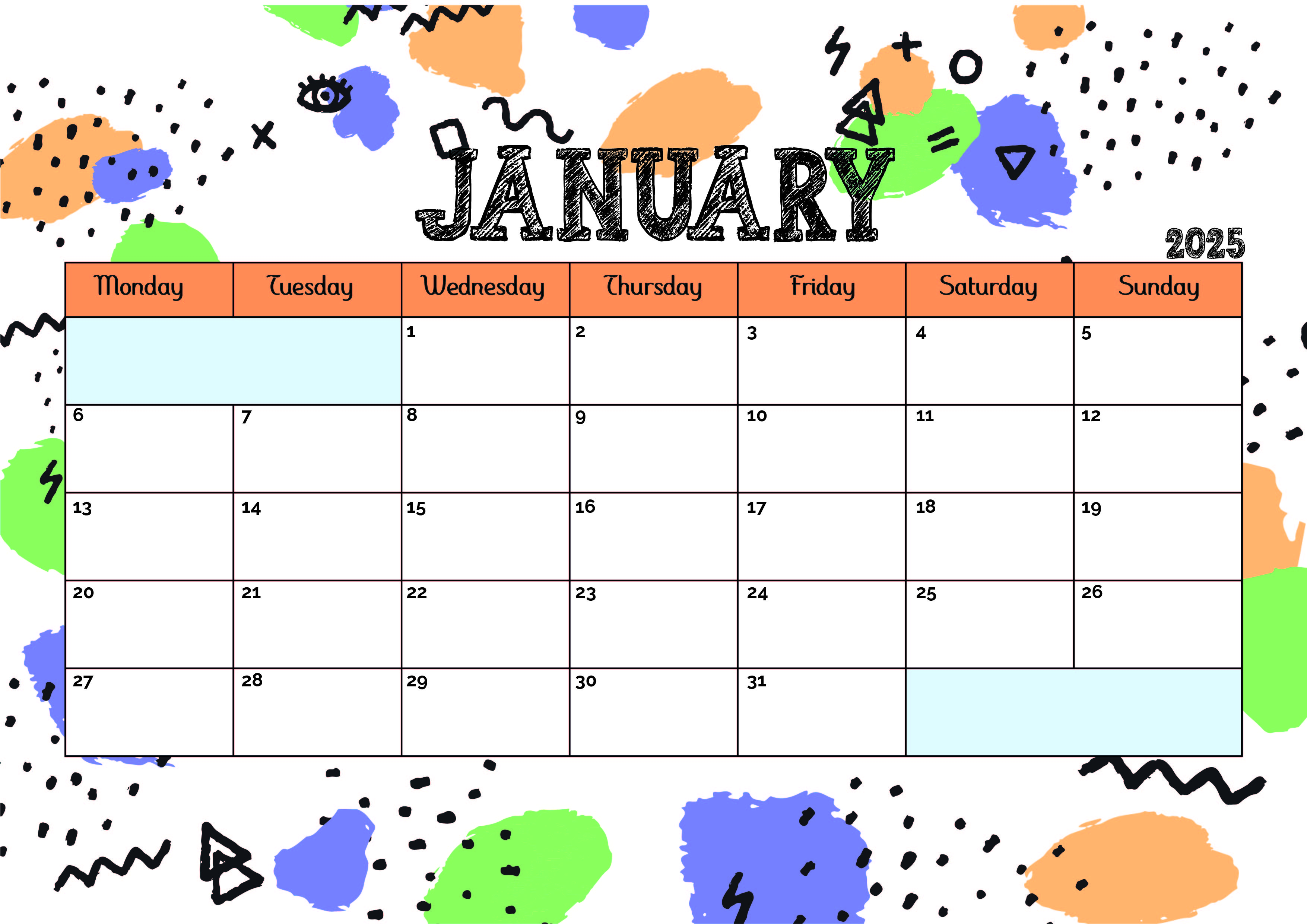 January 2025 Calendar for Printing in PDF