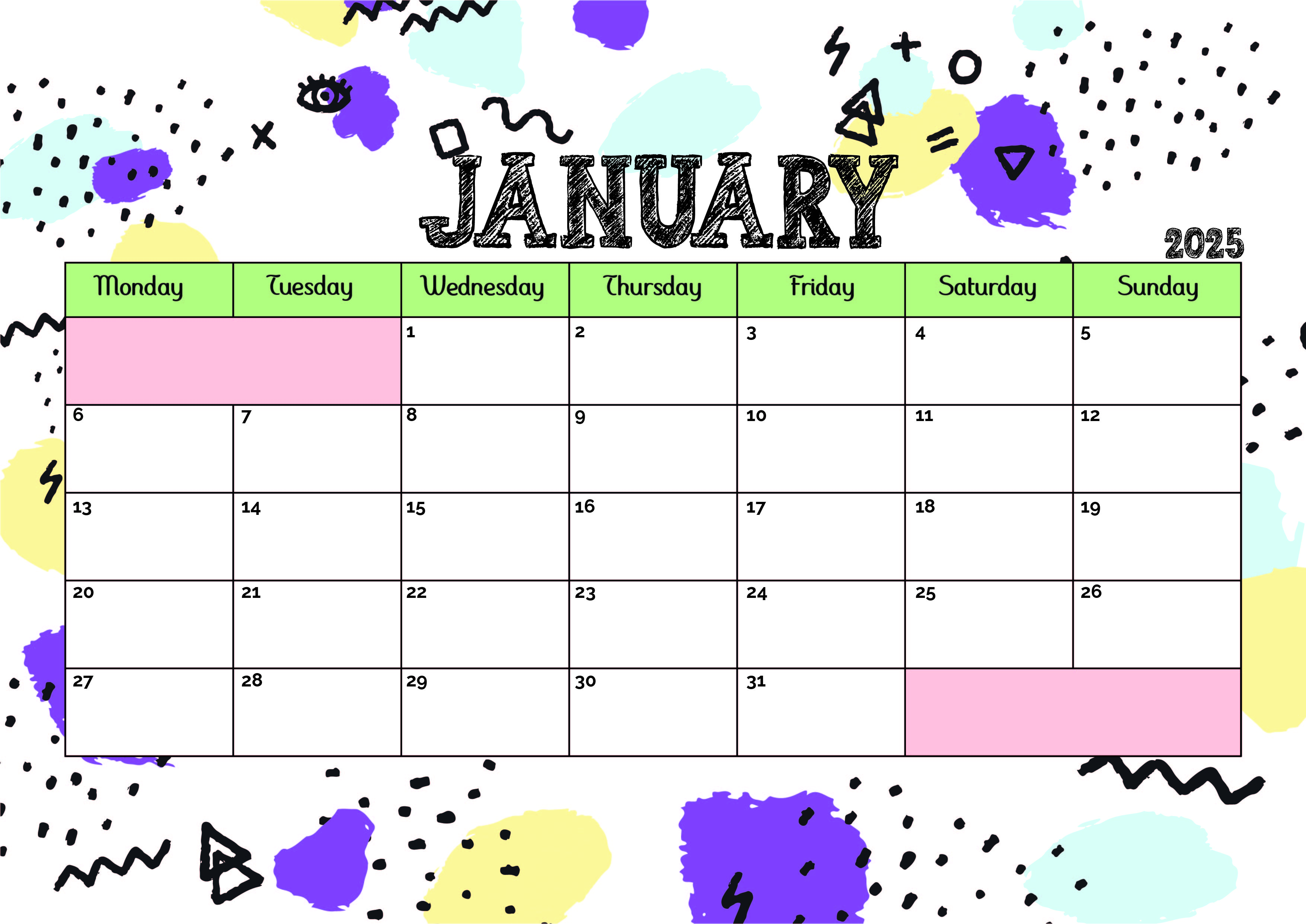 January 2025 Calendar for Printing in PDF