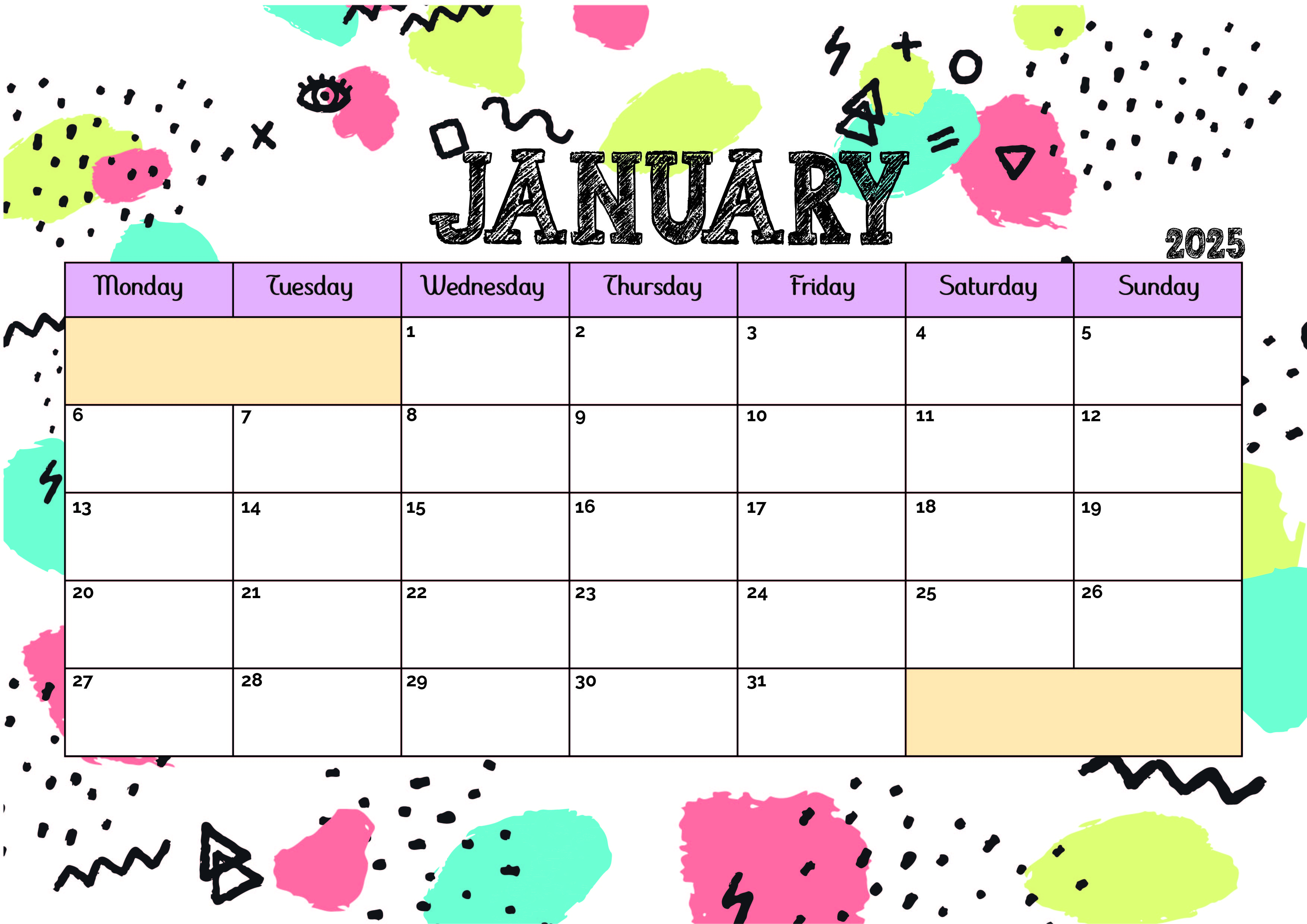 January 2025 Calendar for Printing in PDF