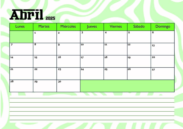 Calendario Abril 2025 para imprimir