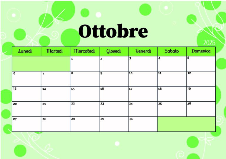Calendario Ottobre 2025 da stampare