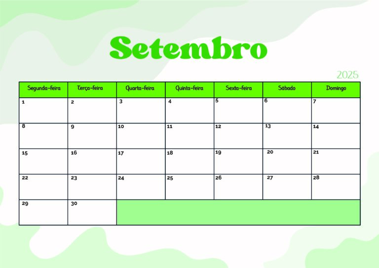 Calendário Setembro 2025 para imprimir