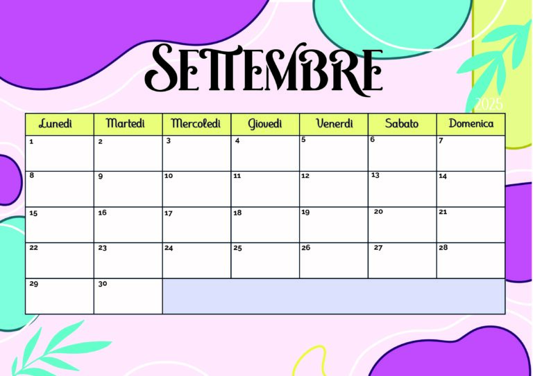 Calendario Settembre 2025 da stampare