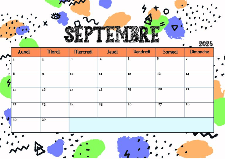 Calendrier Septembre 2025 à imprimer