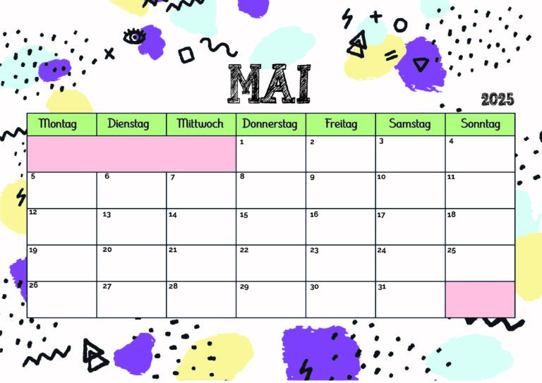 Kalender Mai zum 2025 Ausdrucken