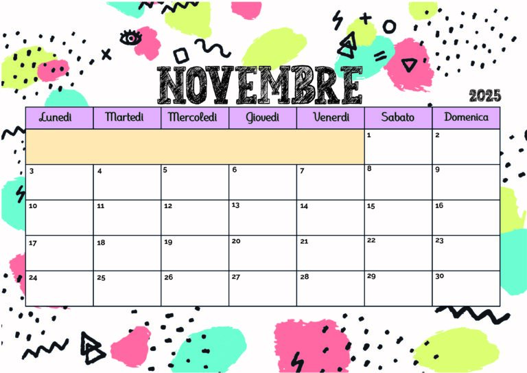 Calendario Novembre 2025 da stampare
