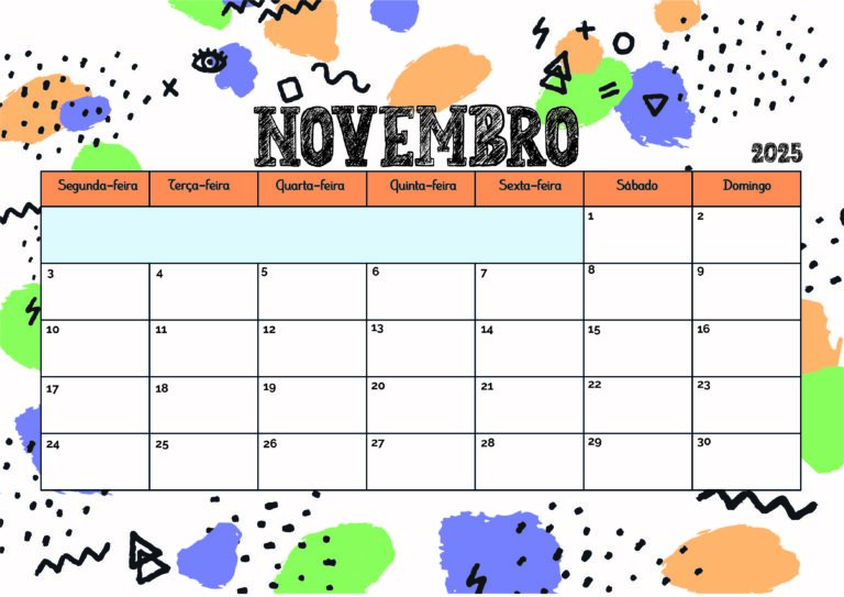 Calendário Novembro 2025 para imprimir