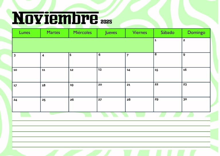 Calendario Noviembre 2025 para imprimir
