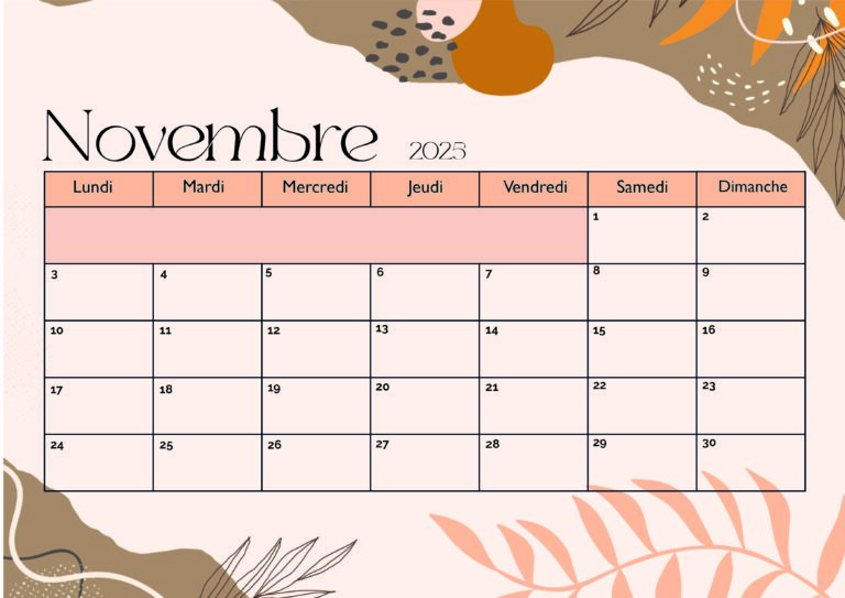 Calendrier Novembre 2025 à imprimer