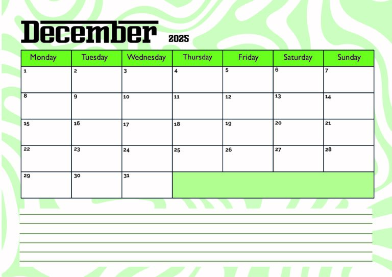 December 2025 Calendar for Printing