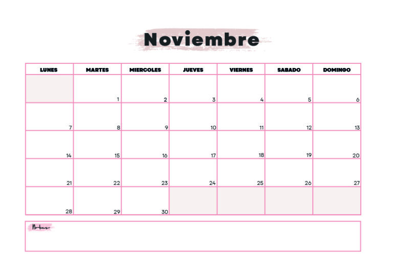 Calendario Noviembre 2022 para imprimir