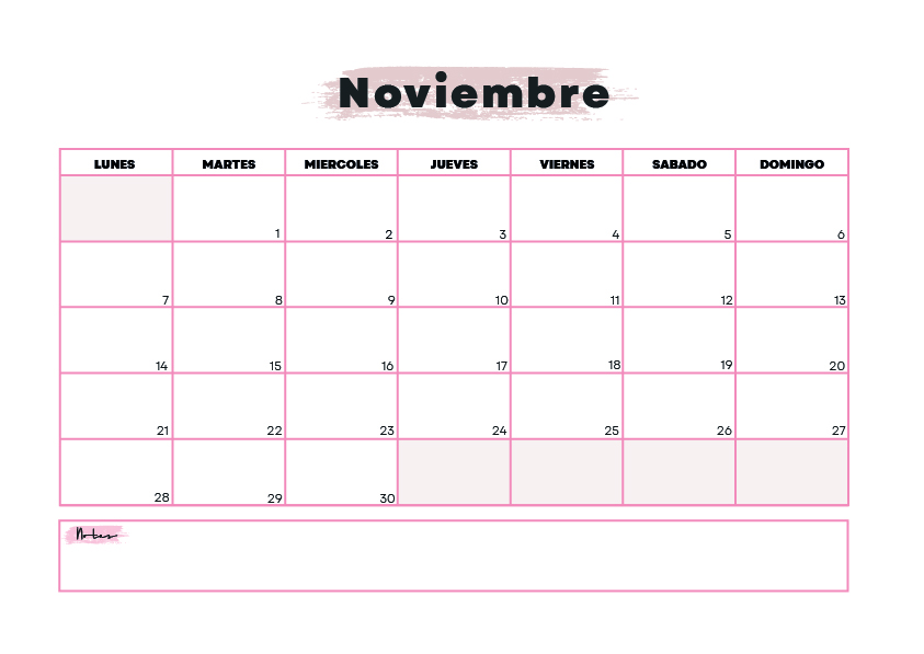 Calendario Noviembre 2022 para imprimir