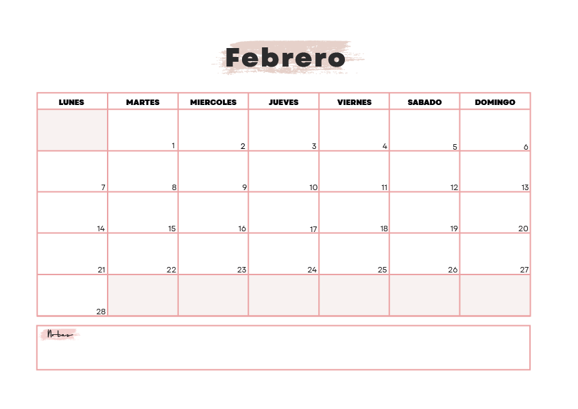 Calendario Febrero 2022 para imprimir