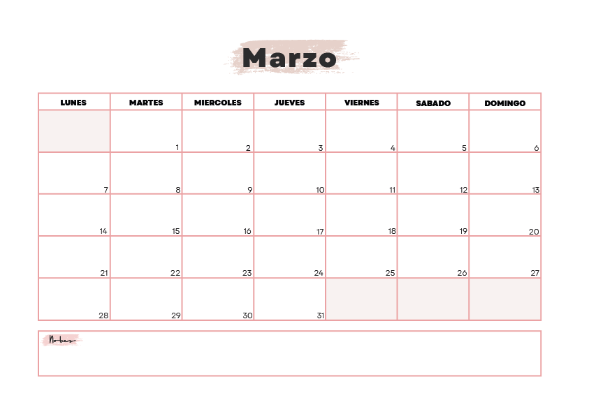 Calendario Marzo 2022 para imprimir