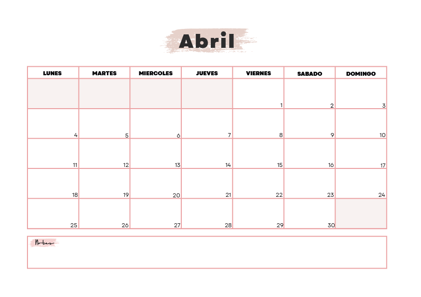 Calendario Abril 2022 para imprimir