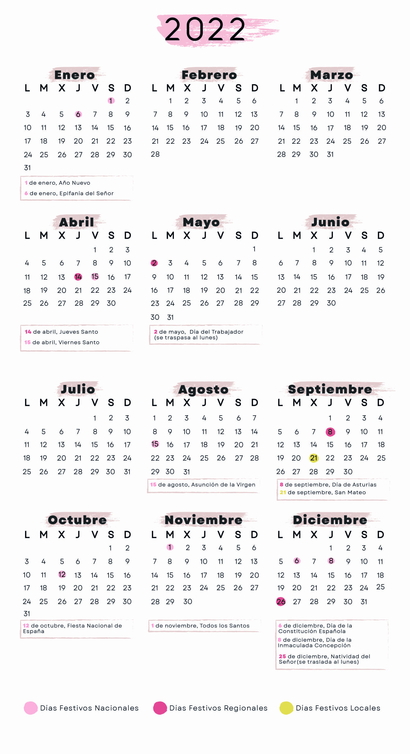 Calendario laboral Asturias 2022