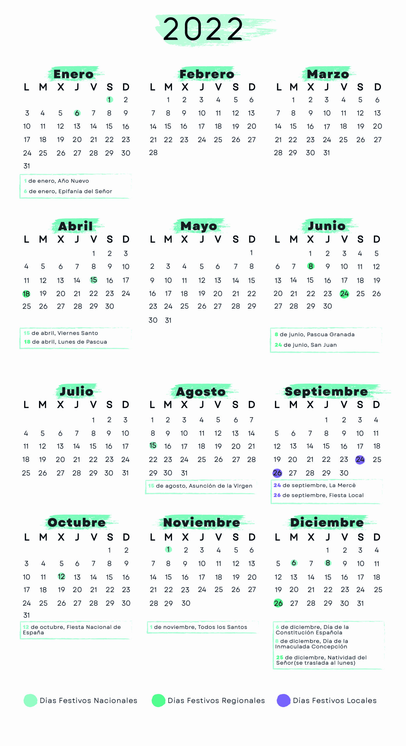 Calendario laboral Barcelona 2022