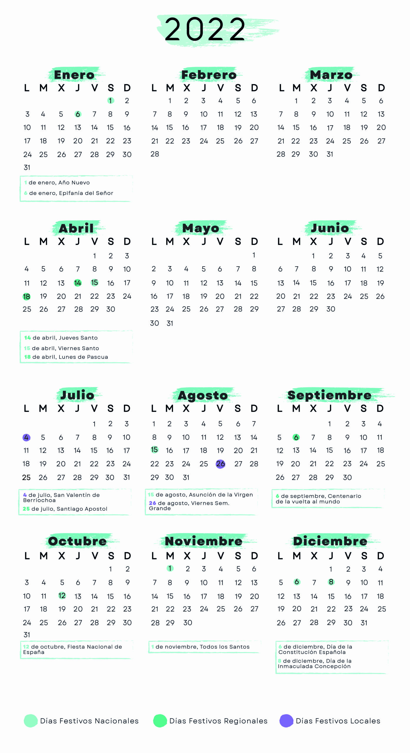 Calendario laboral Bilbao 2022