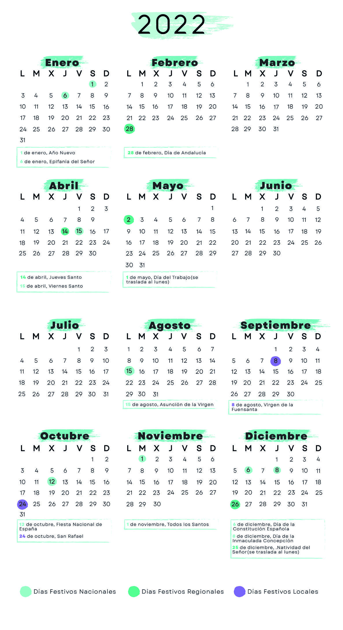 Calendario de Córdoba 2022 con festivos para imprimir