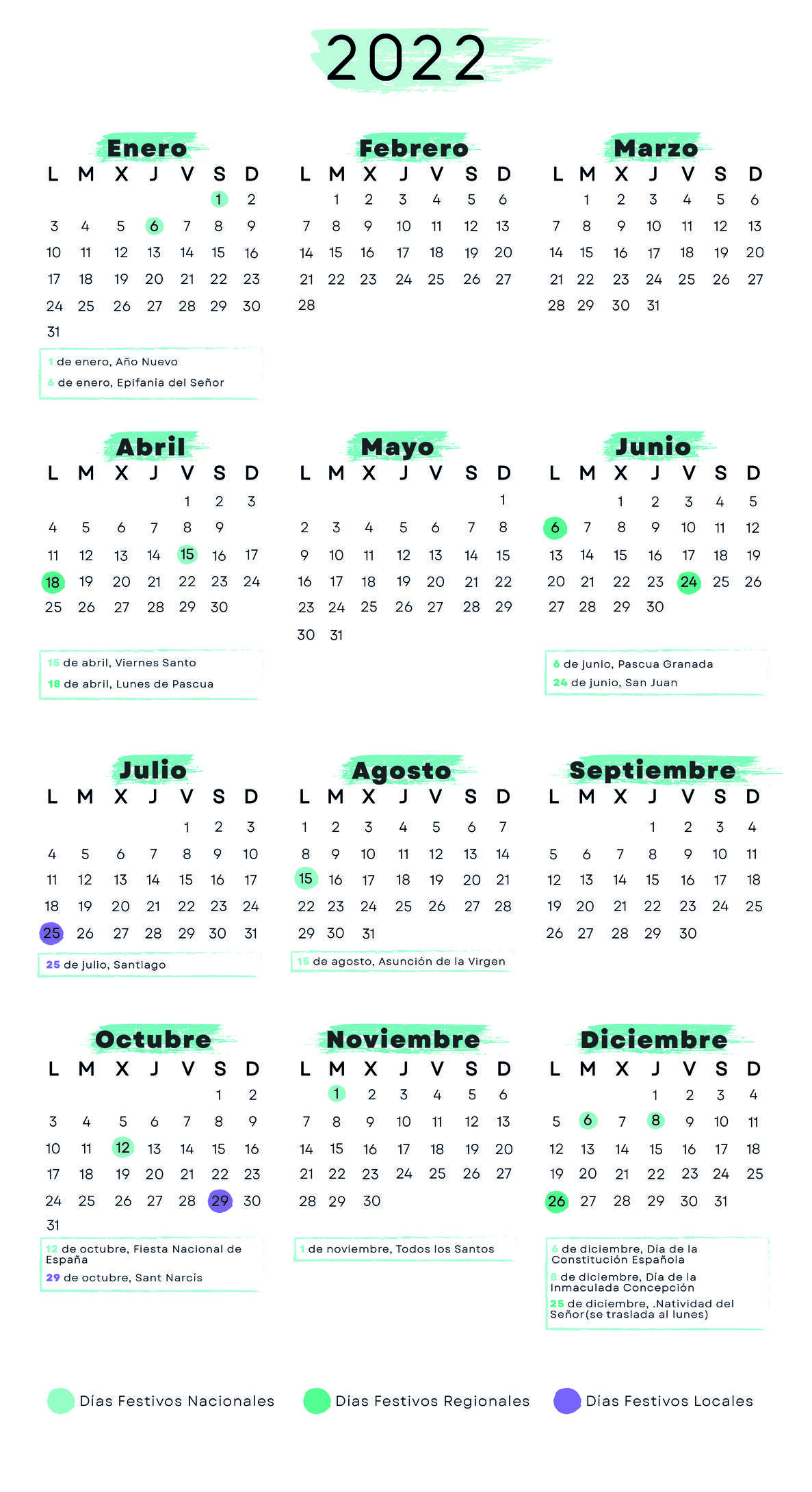 Calendario de Girona 2022 con festivos para imprimir