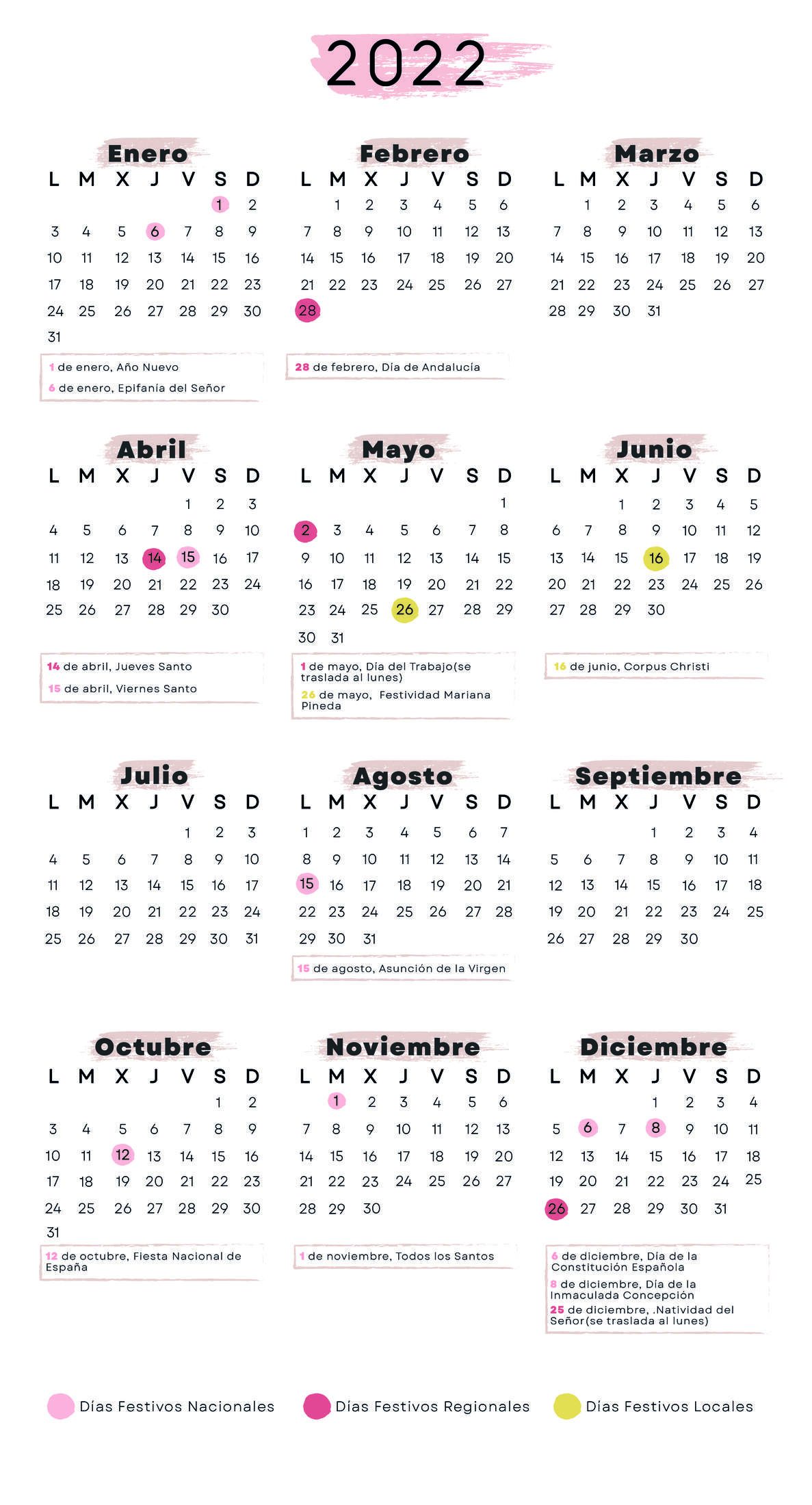 Calendario laboral Granada 2022
