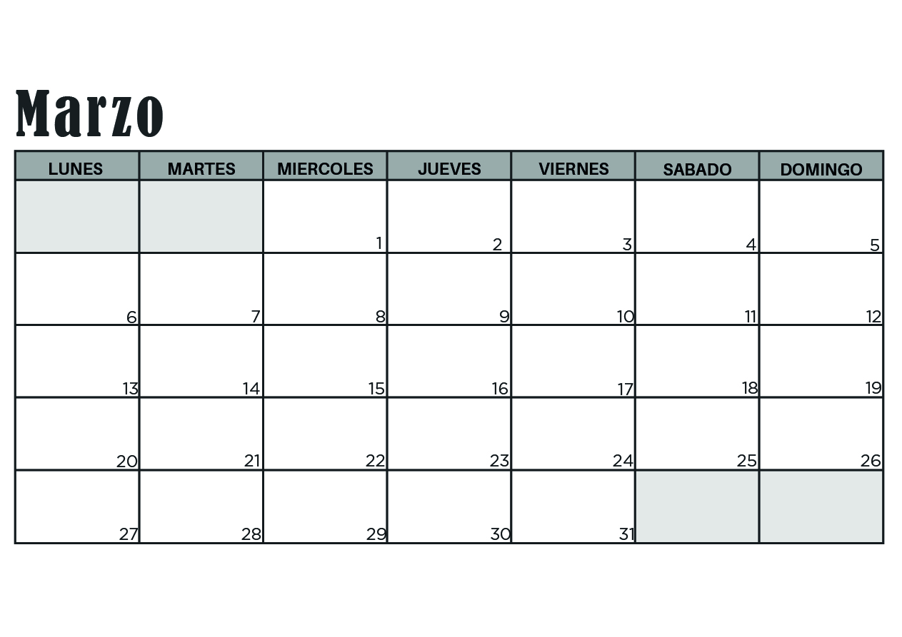 Calendario Marzo 2023 