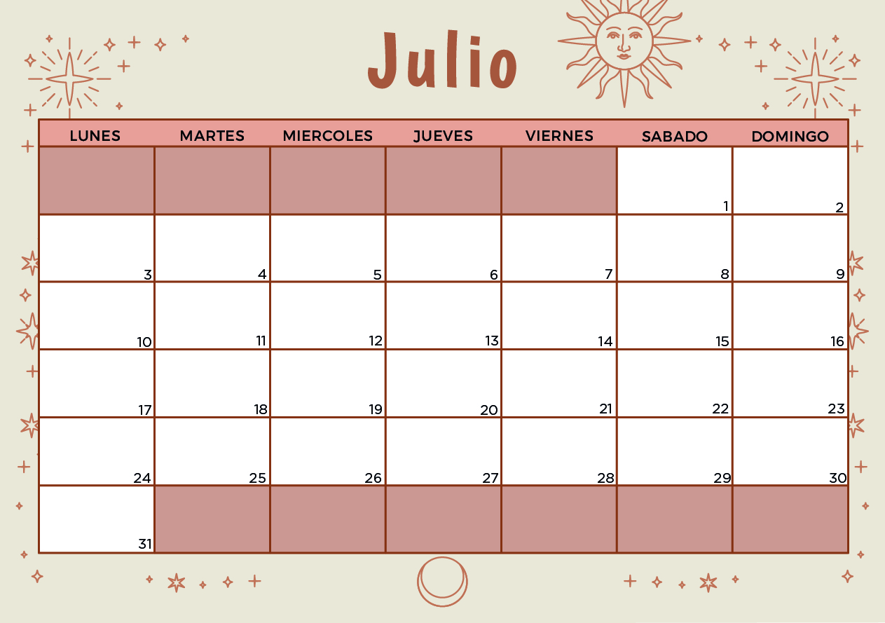 Calendario Julio 2023