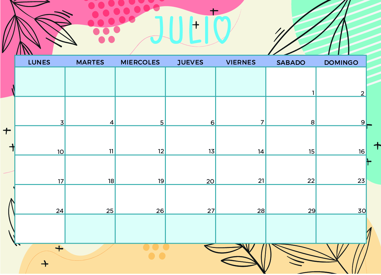 Calendario Julio 2023 con flores