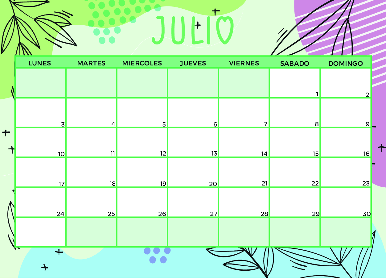 Calendario Julio 2023 con flores