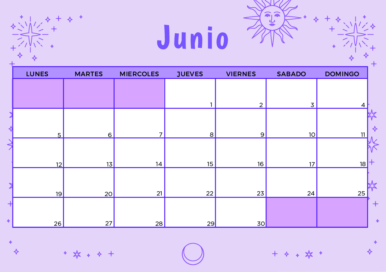 Calendario Junio 2023 aesthetic