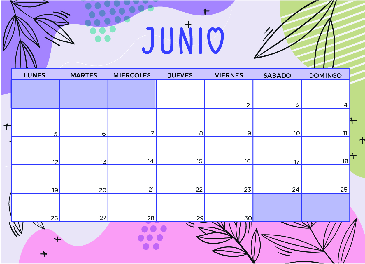 Calendario Junio 2023 con flores