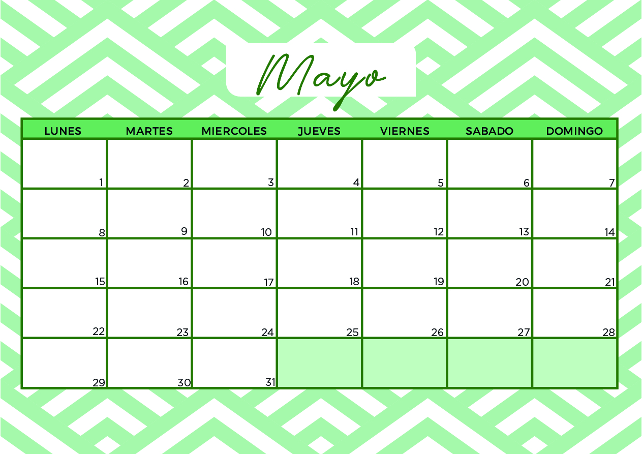 Calendario Mayo 2023 aesthetic verde