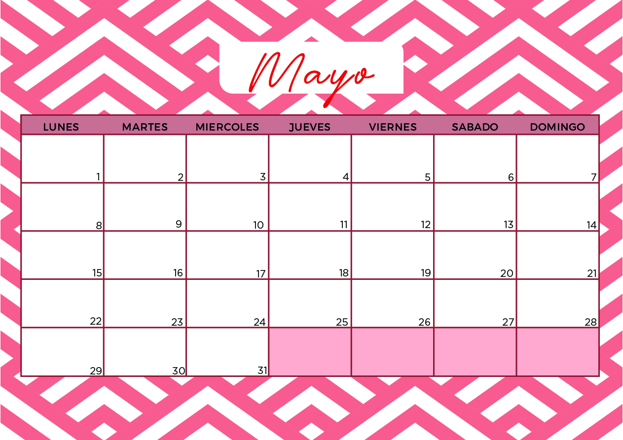 Calendario Mayo 2023 aesthetic rosa