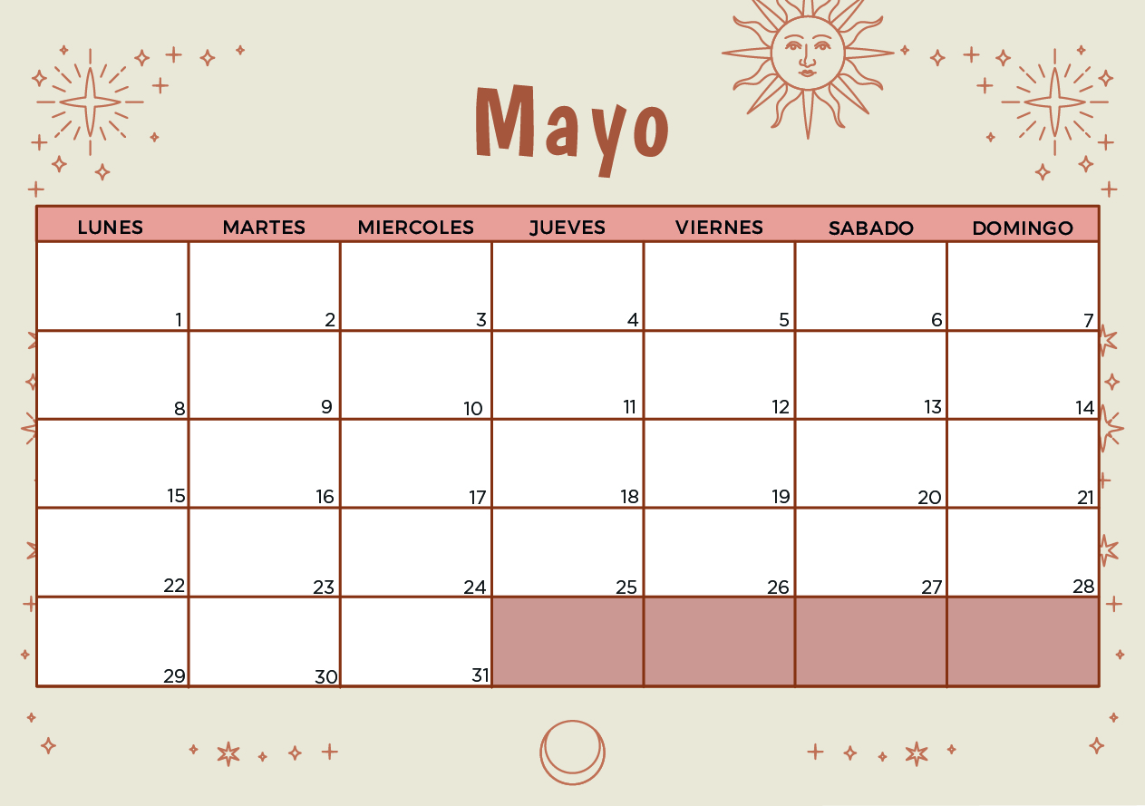 Calendario Mayo 2023 marron