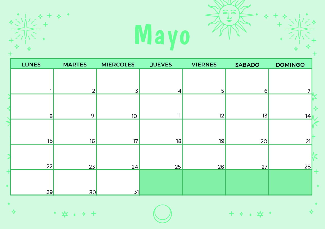 Calendario Mayo 2023 verde