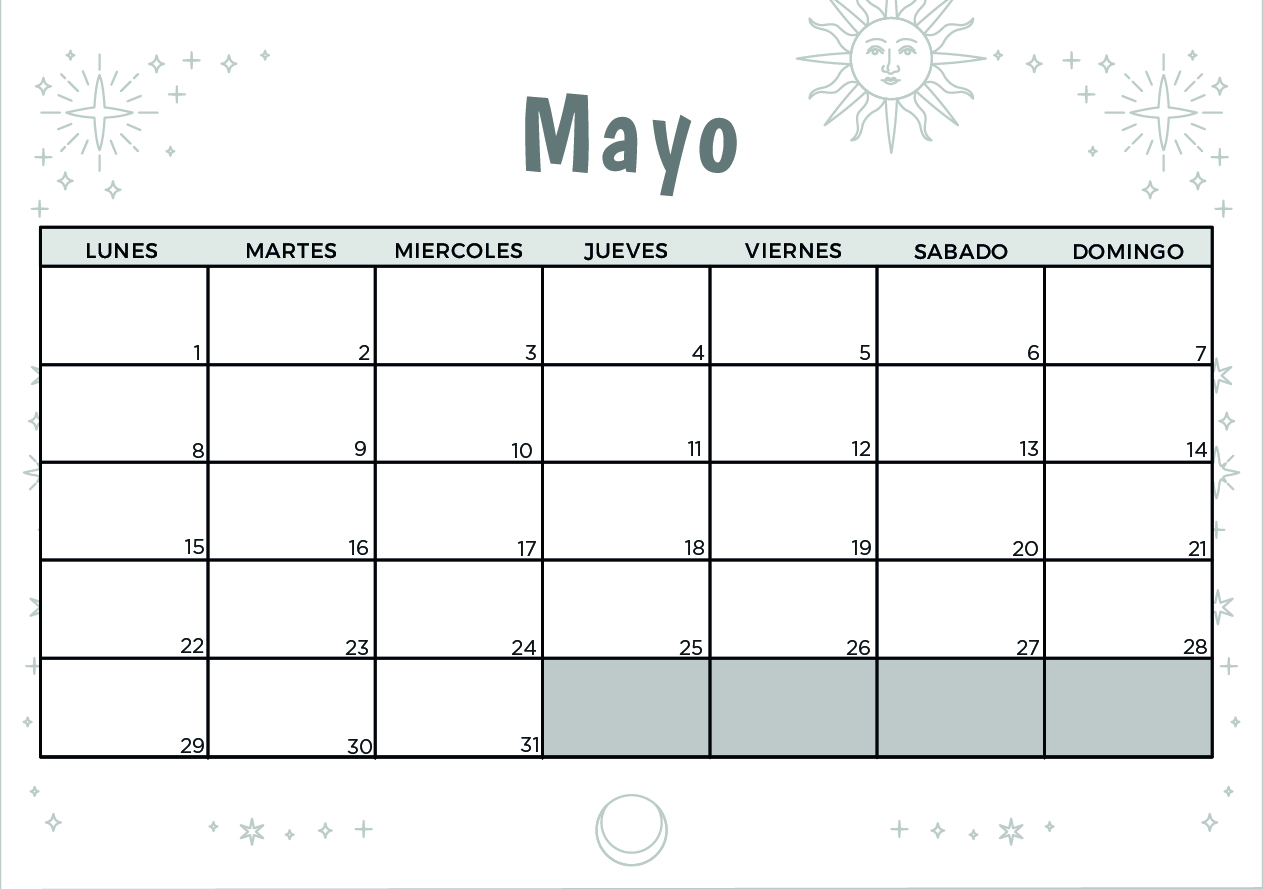 Calendario Mayo 2023 gris