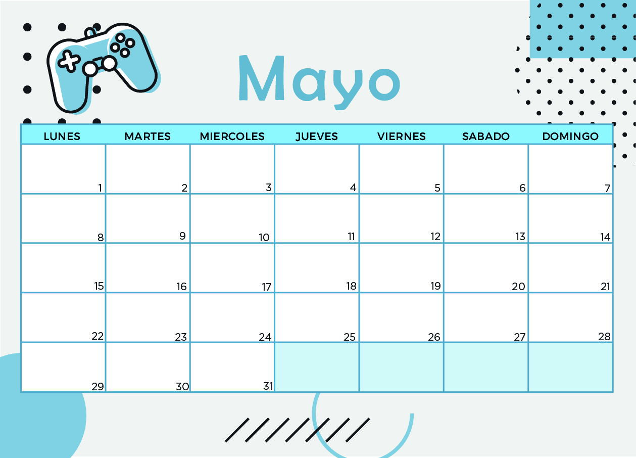 Calendario de Mayo 2023 gaming azul