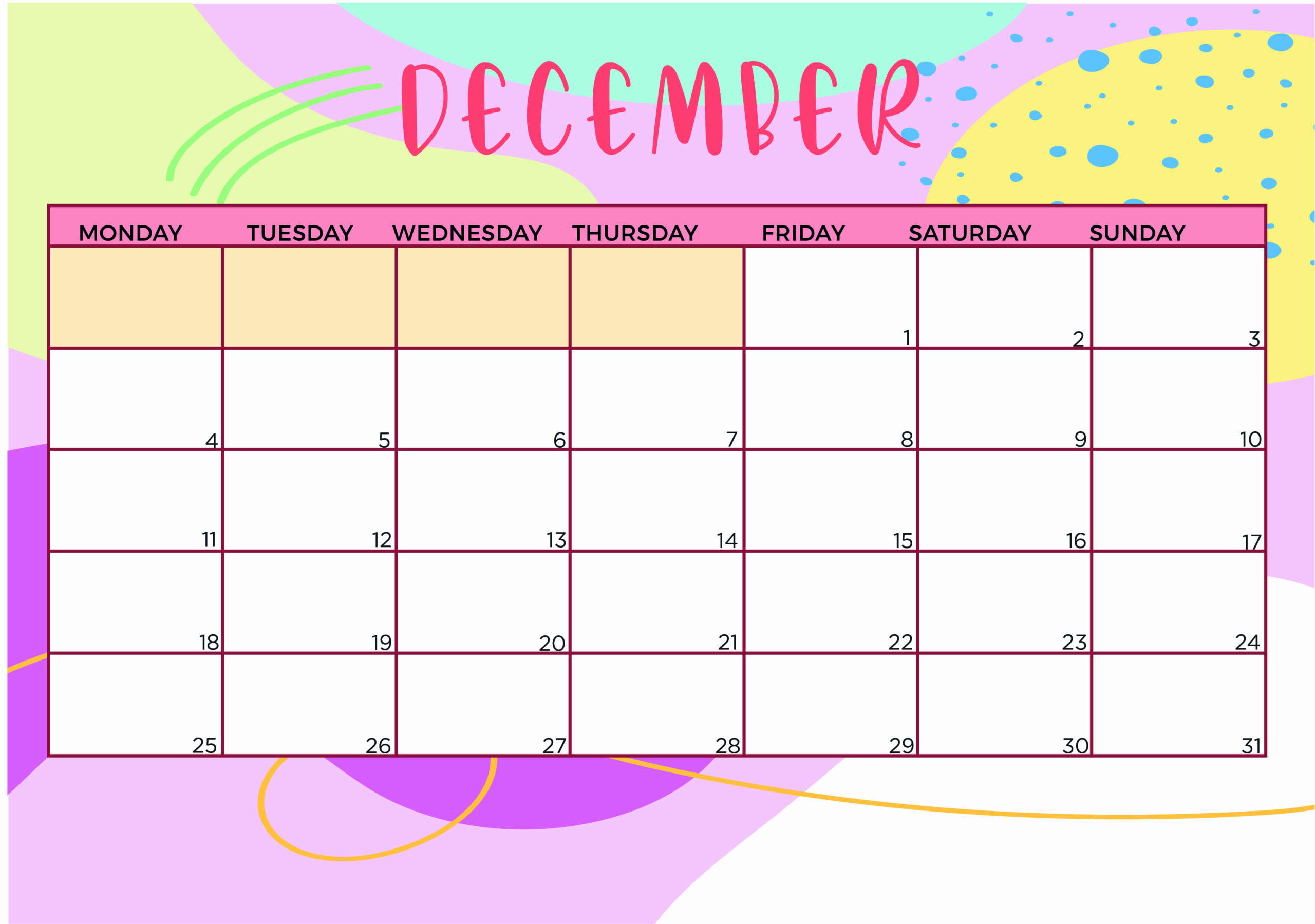 December 2023 Calendar Printable