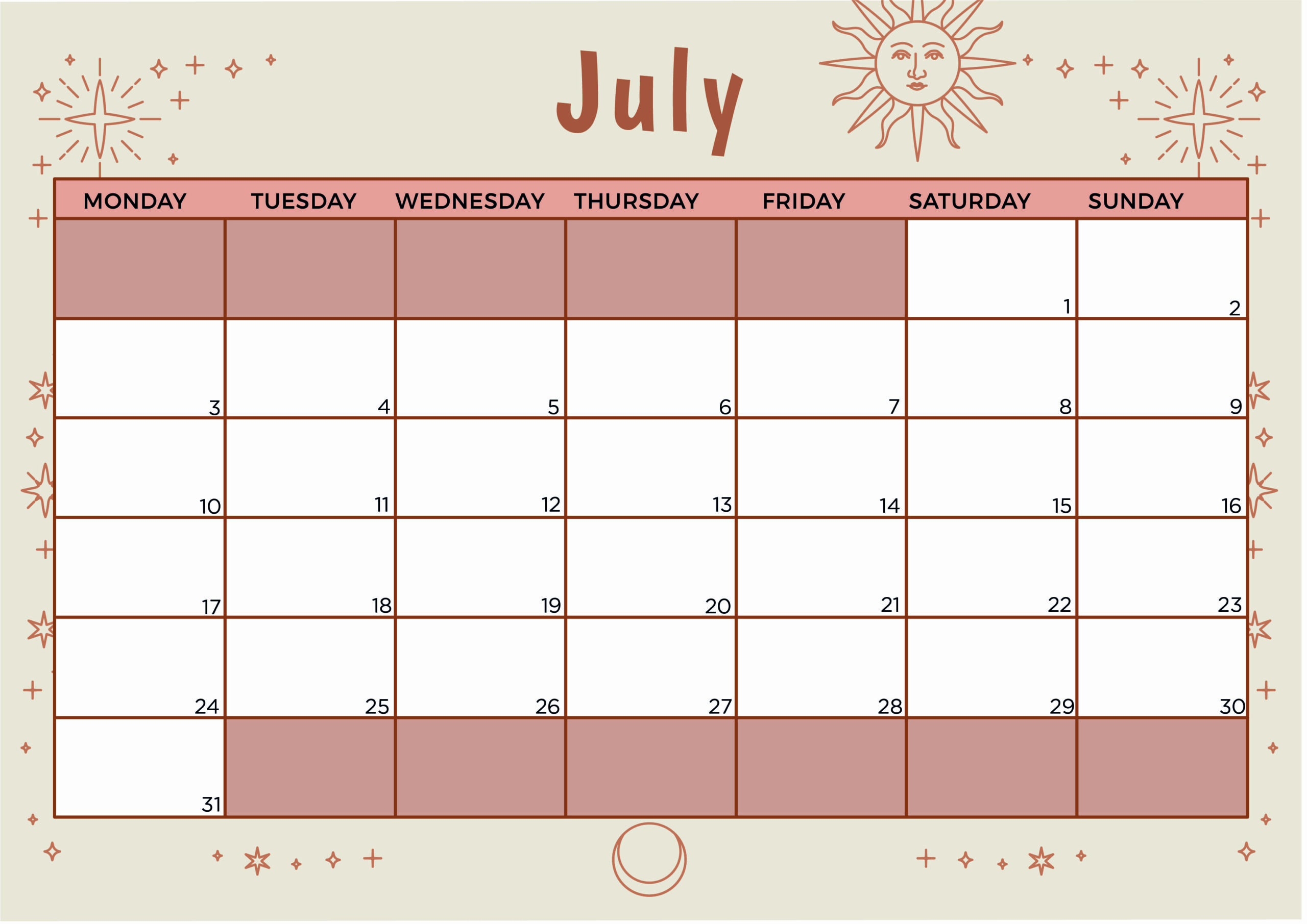 July 2023 Calendar Printable