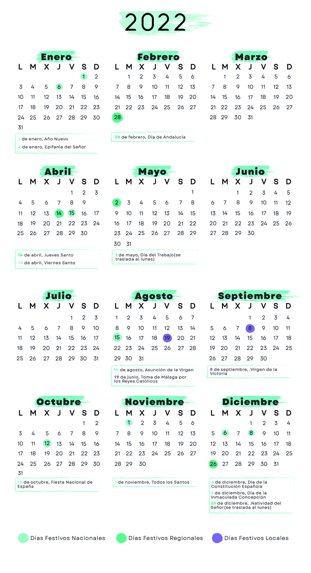 Calendario laboral Málaga 2022