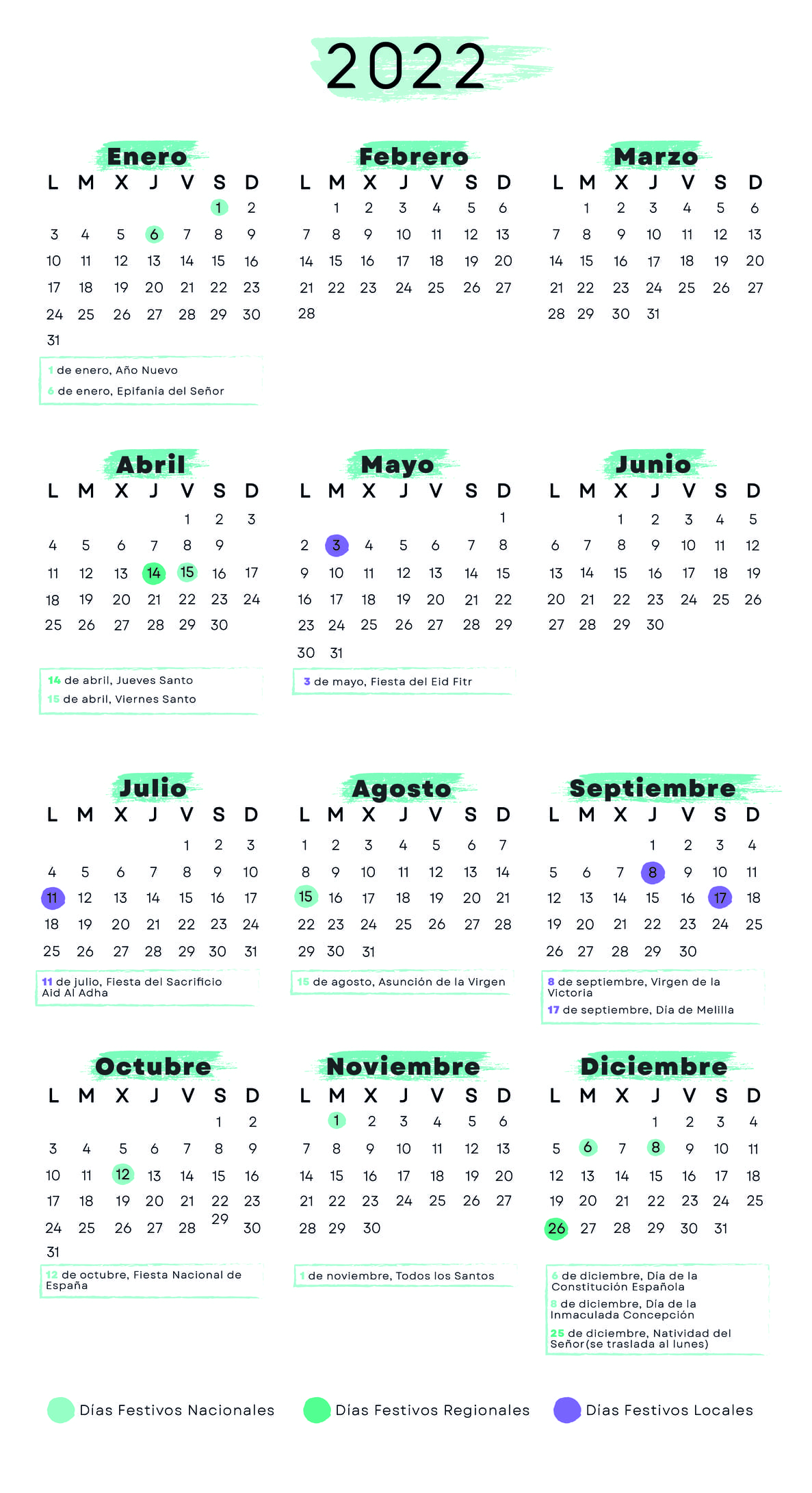 Calendario laboral Melilla 2022