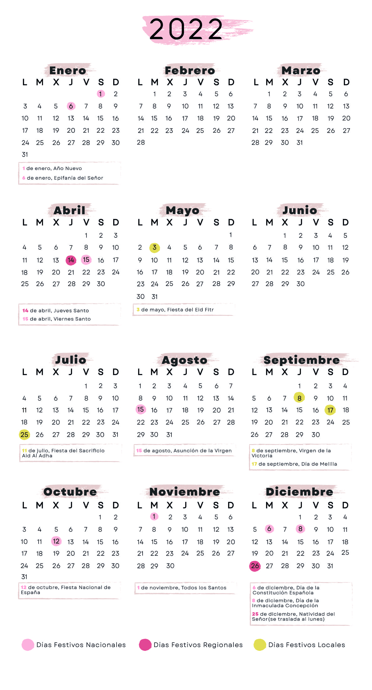 Calendario laboral Melilla 2022