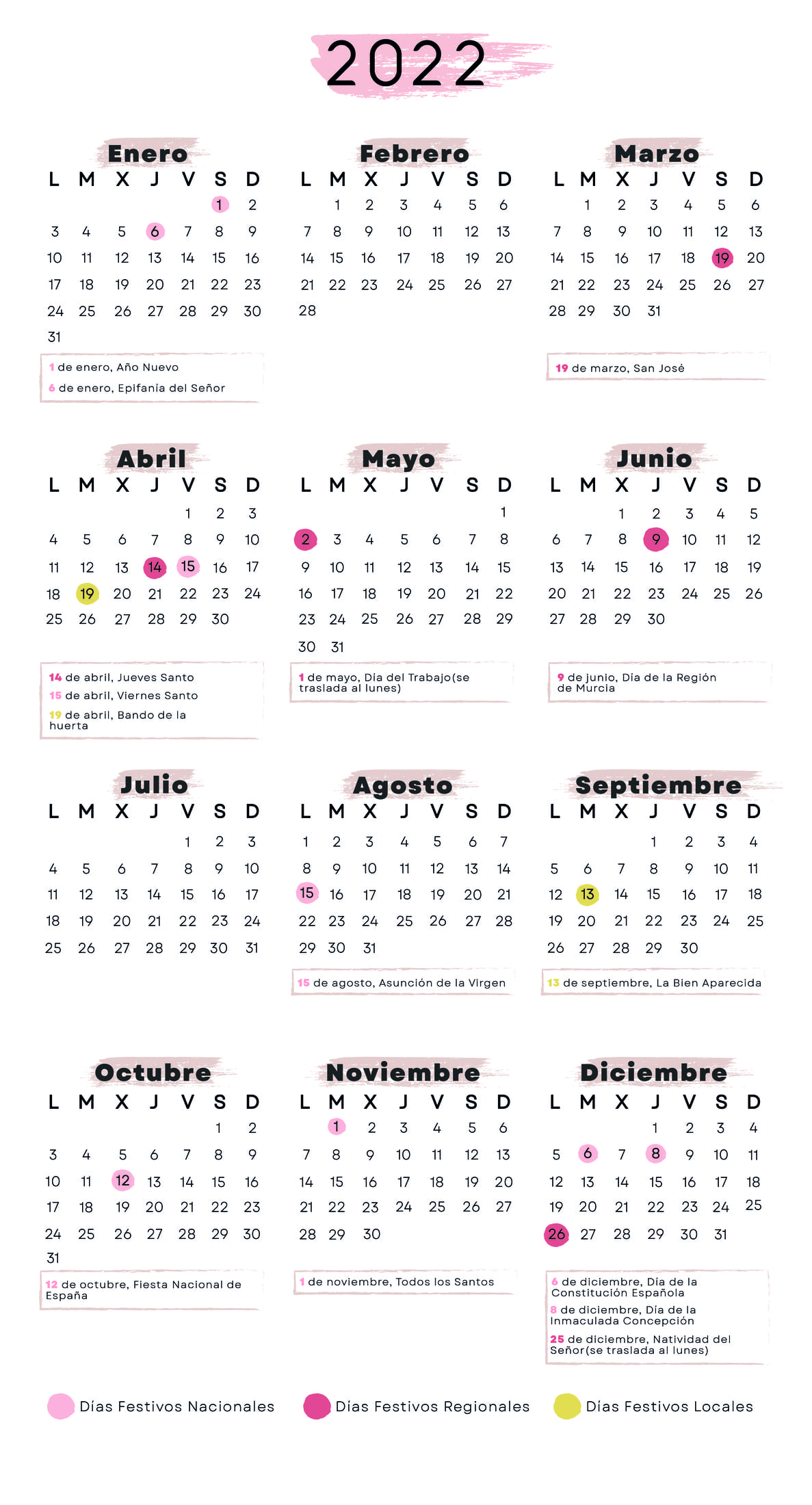 Calendario laboral Murcia 2022