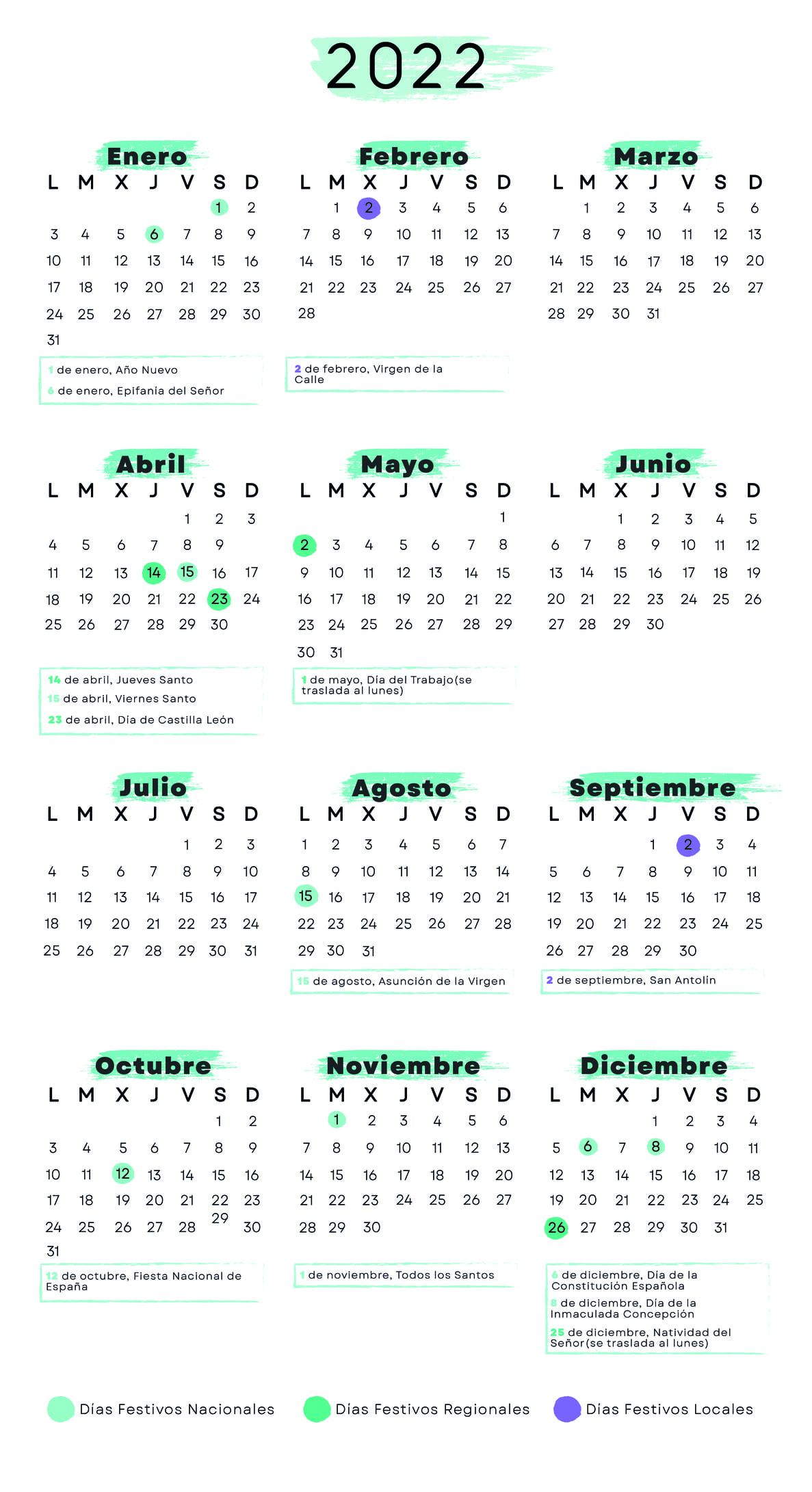 Calendario laboral Palencia 2022