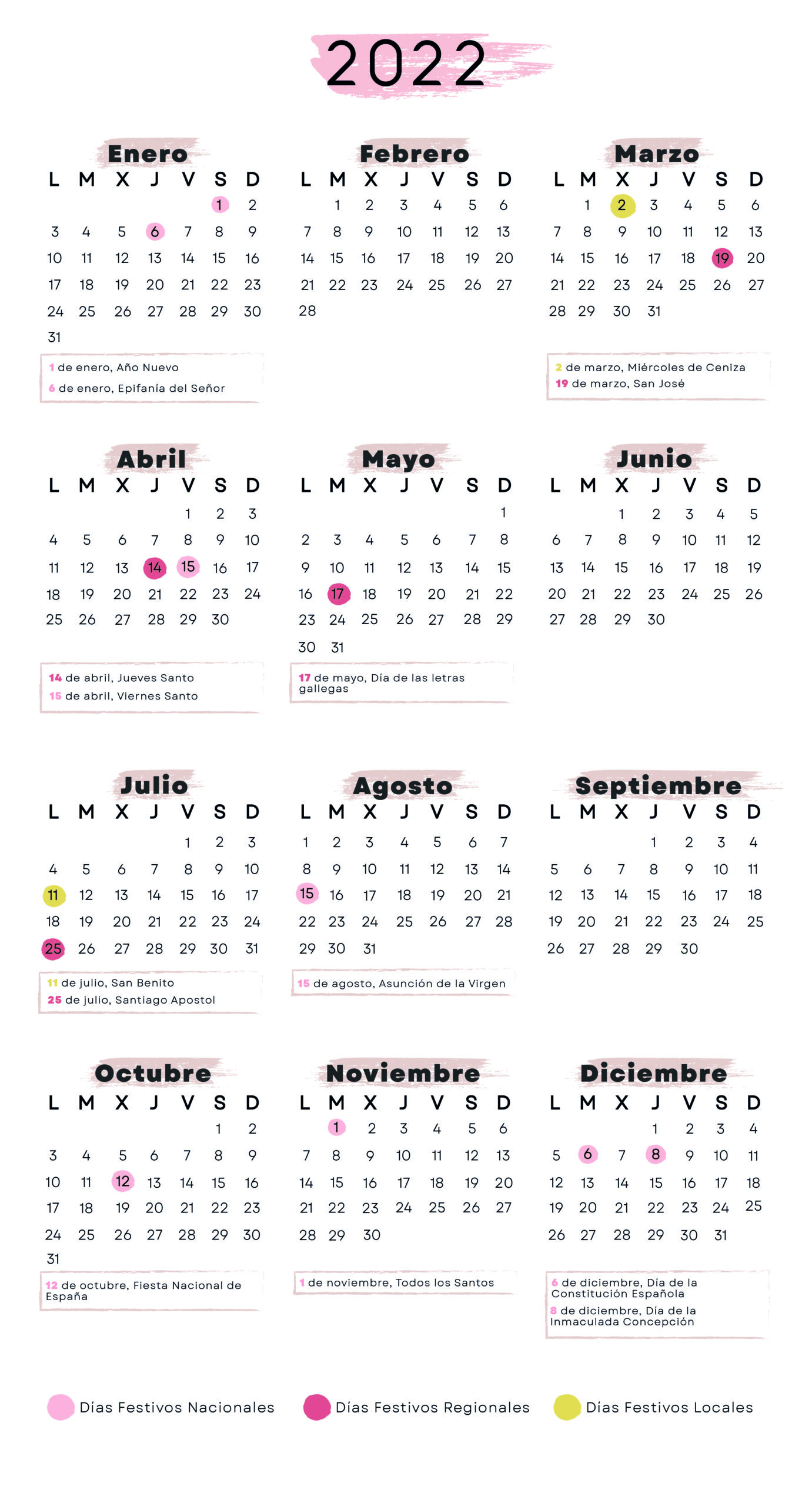 Calendario laboral Pontevedra 2022