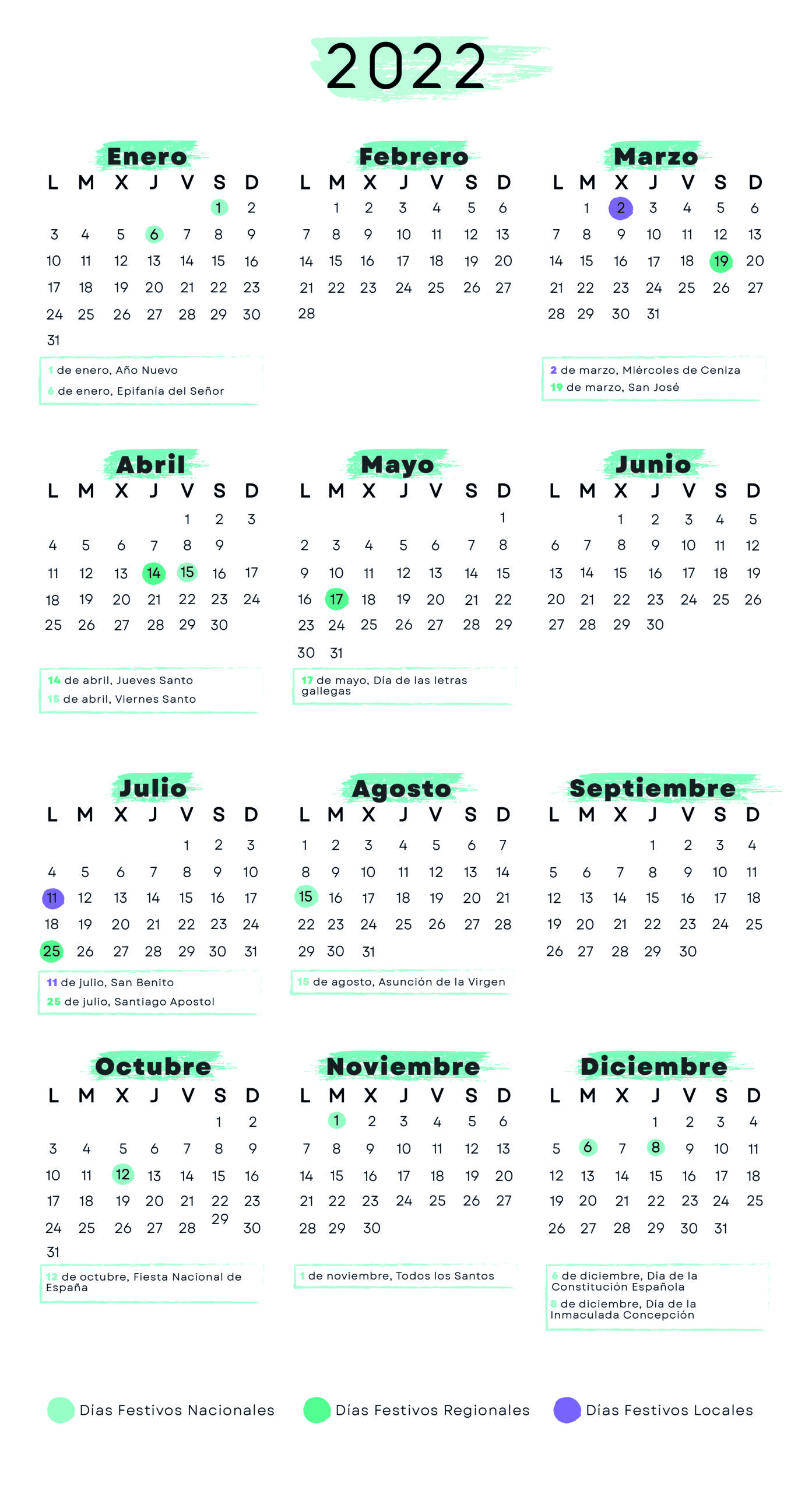 Calendario laboral Pontevedra 2022