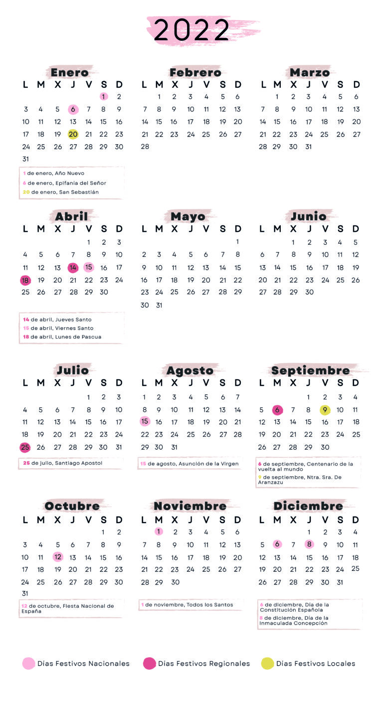 Calendario laboral San Sebastián 2022