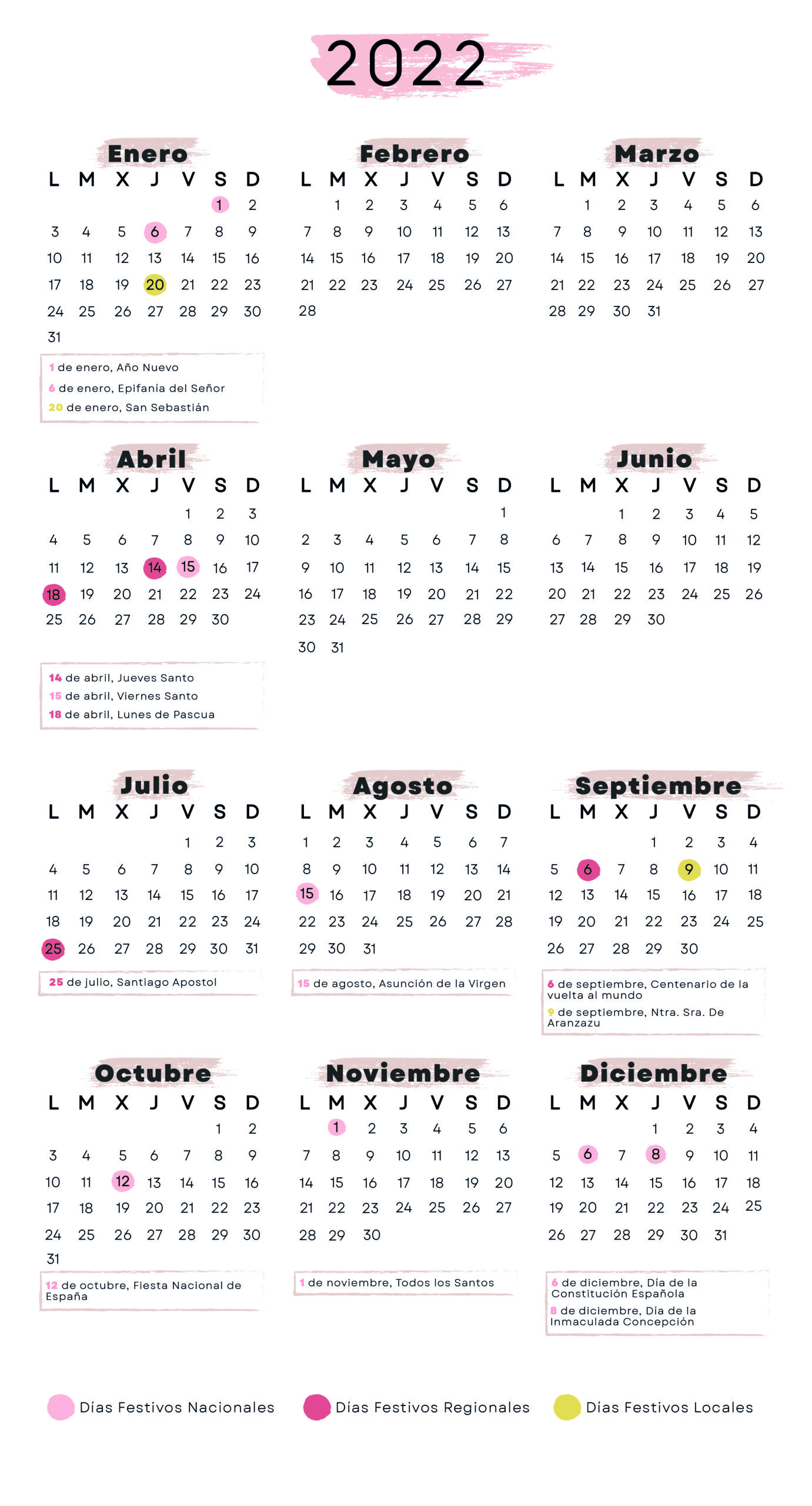 Calendario laboral San Sebastián 2022