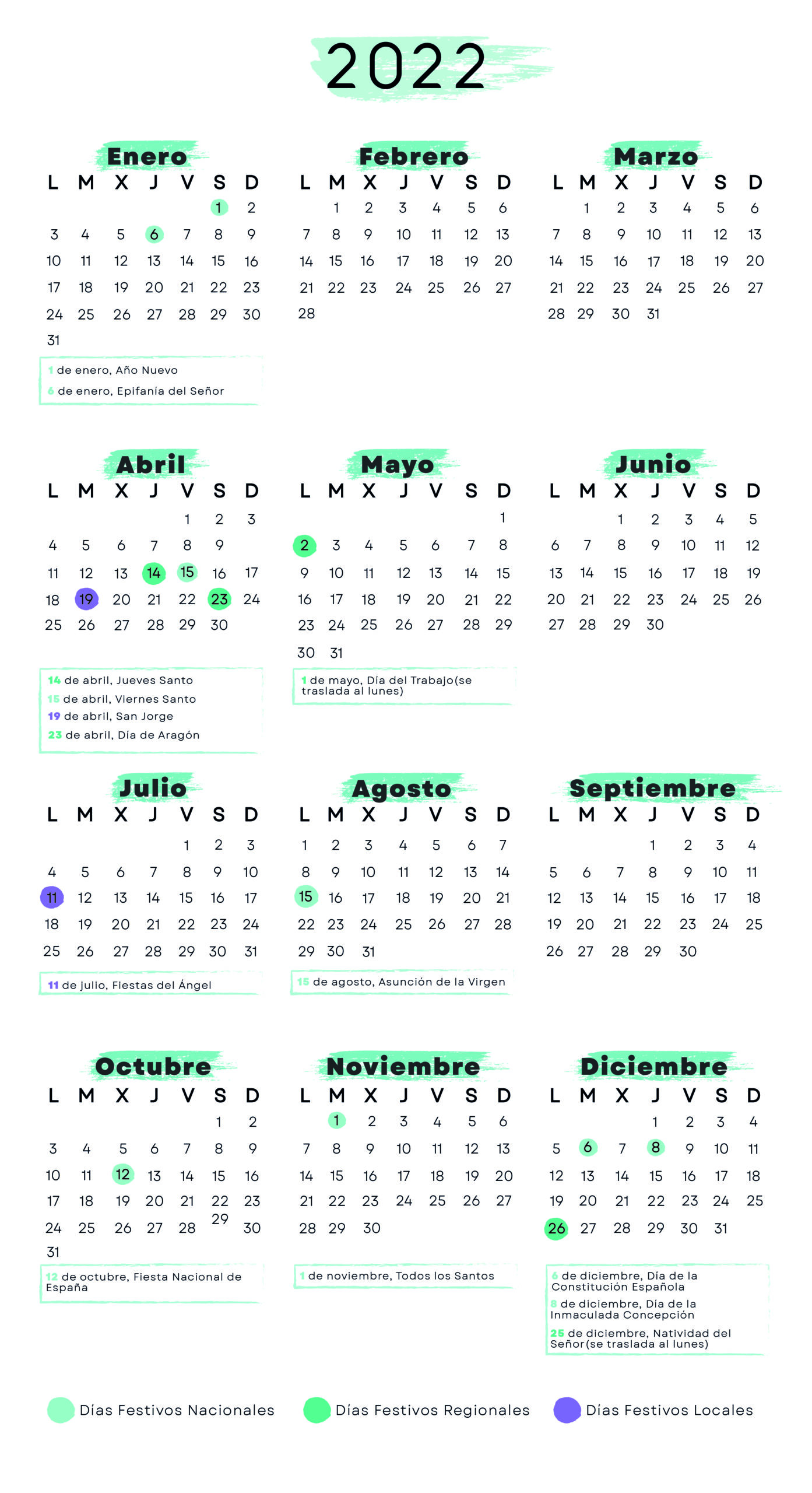 Calendario laboral Teruel 2022
